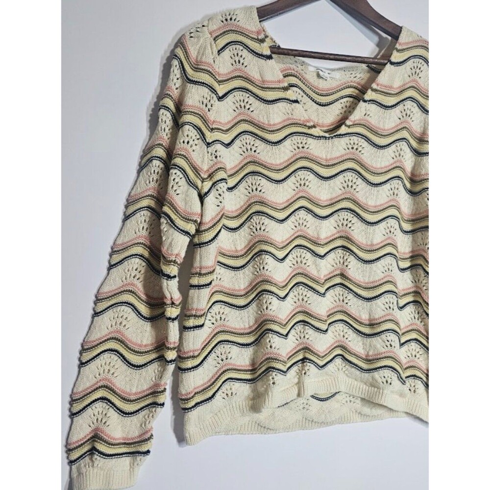 O'Neill Sandy Dunes Long Sleeve Pullover Sweater Wave Crochet Knit Large